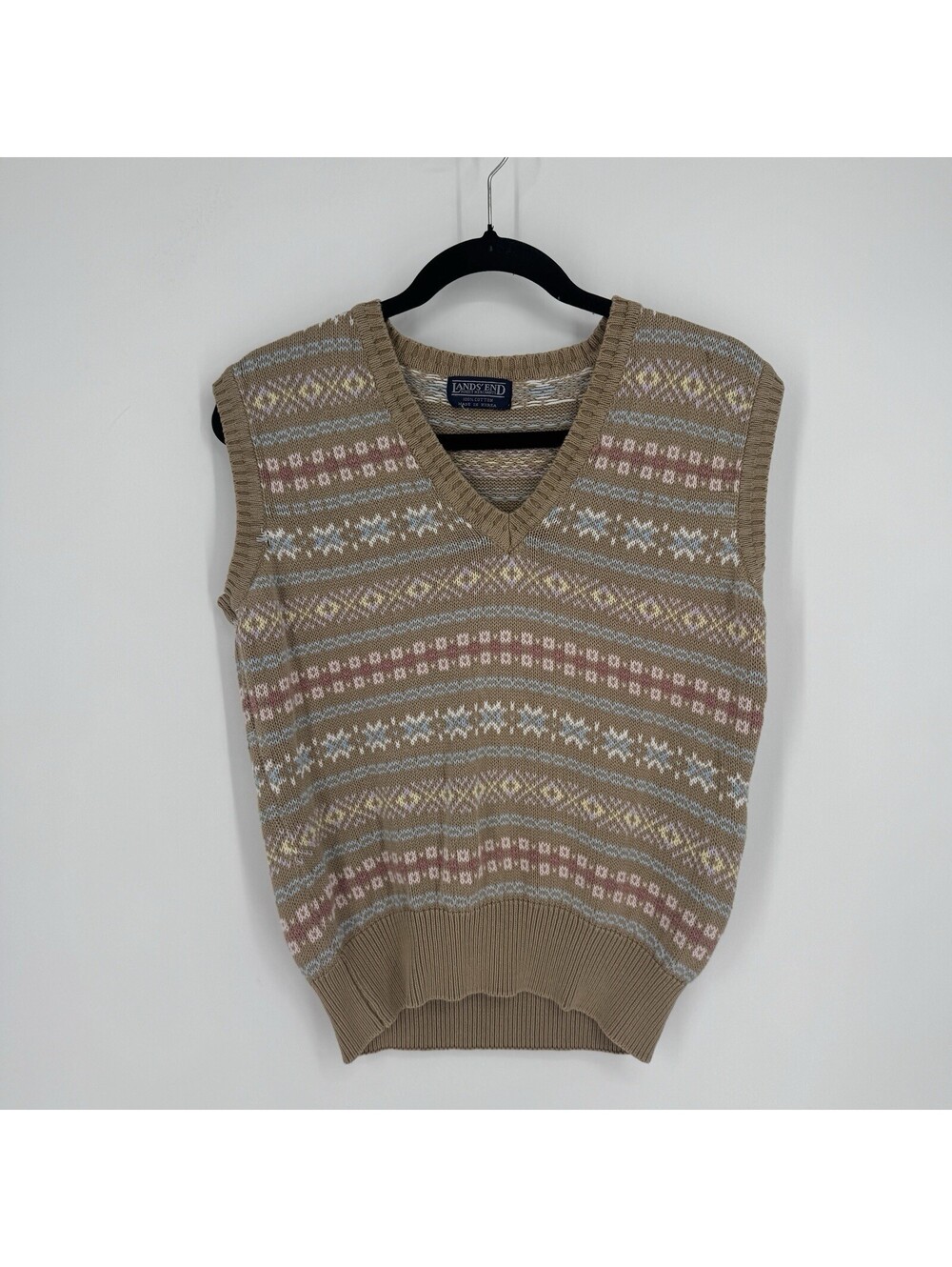 Lands' End sweater vest small S fair isle nordic snowflake vintage cottagecore